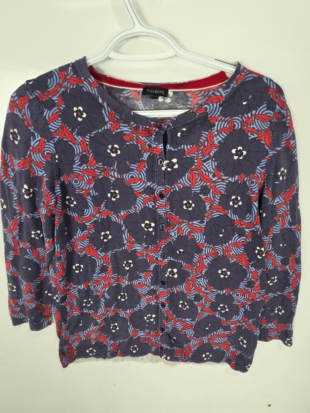 Talbots Floral Button Cardigan - Navy, Red, Light Blue Size M